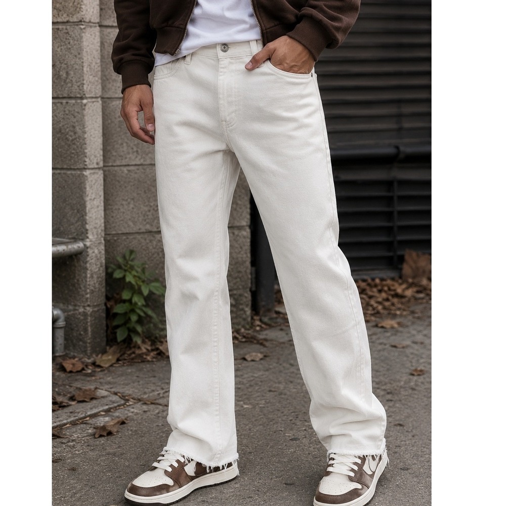 G-Star Raw Noxer Straight Jeans Mens Off White Ecru Frayed Hem Pants 6-Pocket - Picture 1 of 15